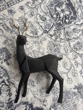Large Matte Black Deer Figurine